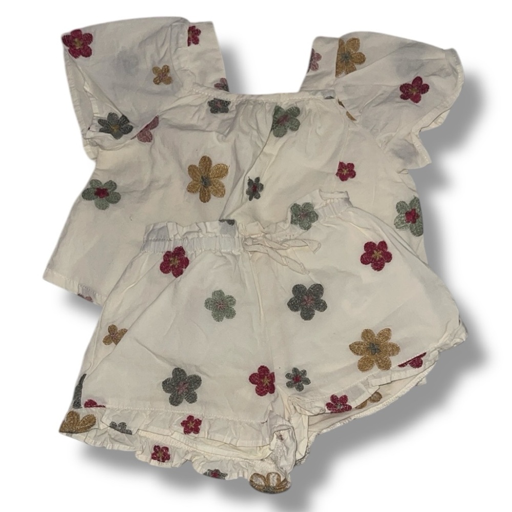Zara Floral Kids Outfit - White with Multicolor Flowers